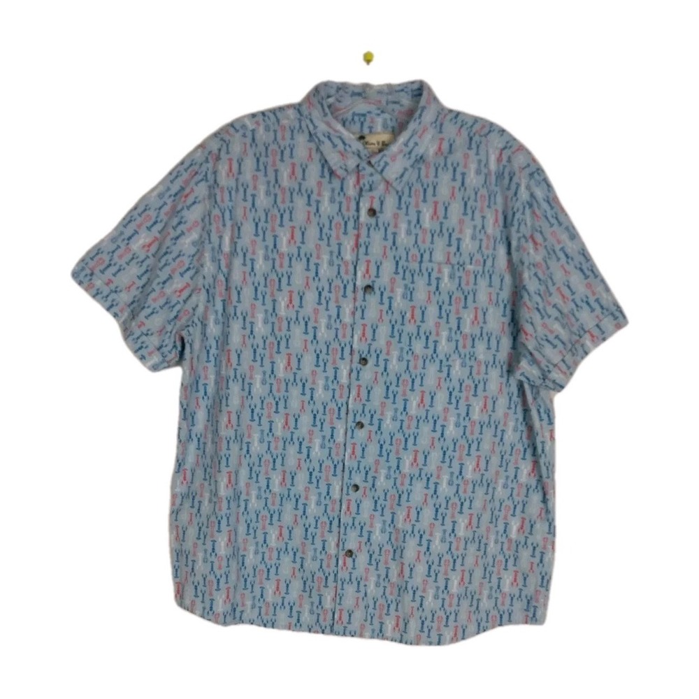 Oliver & Burke Shirt‎ XL Blue Lobster Pattern Button Up Short Sleeve Hawaiian